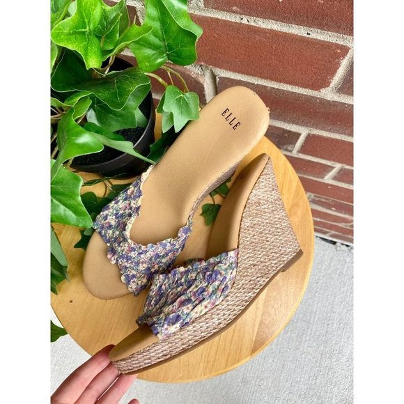 ELLE Floral Woven Backless Wedge Sandals - Picture 5 of 7